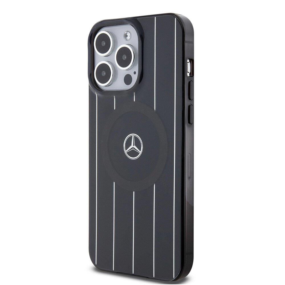 Apple iPhone 15 Pro Max Kılıf Mercedes Benz Orjinal Lisanslı M-safe Şarj Özellikli Çift Katmanlı Paralel Çizgi Desenli Kapak