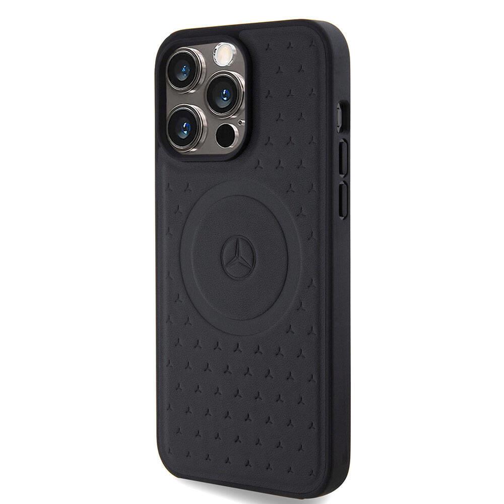 Apple iPhone 15 Pro Max Kılıf Mercedes Benz Orjinal Lisanslı M-safe Şarj Özellikli Mühürlü Yıldız Desenli ve Logolu Deri Kapak