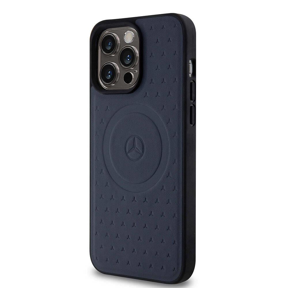Apple iPhone 15 Pro Max Kılıf Mercedes Benz Orjinal Lisanslı M-safe Şarj Özellikli Mühürlü Yıldız Desenli ve Logolu Deri Kapak