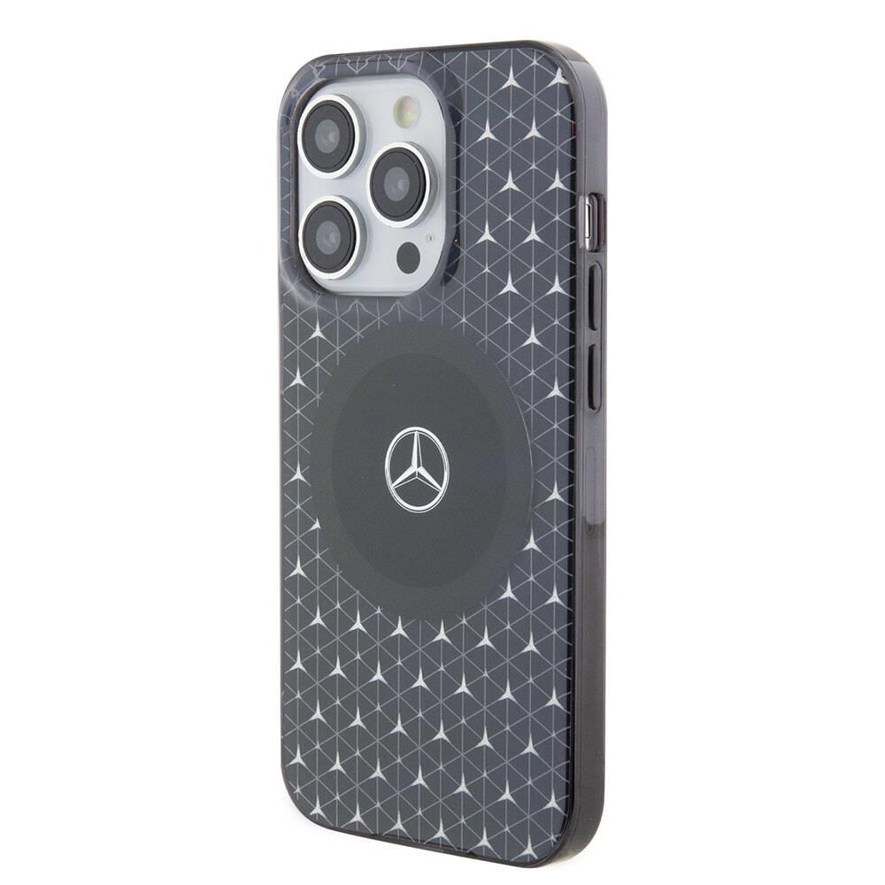 Apple iPhone 15 Pro Max Kılıf Mercedes Benz Orjinal Lisanslı M-safe Şarj Özellikli Çift Katmanlı Mini Yıldız Desenli Kapak