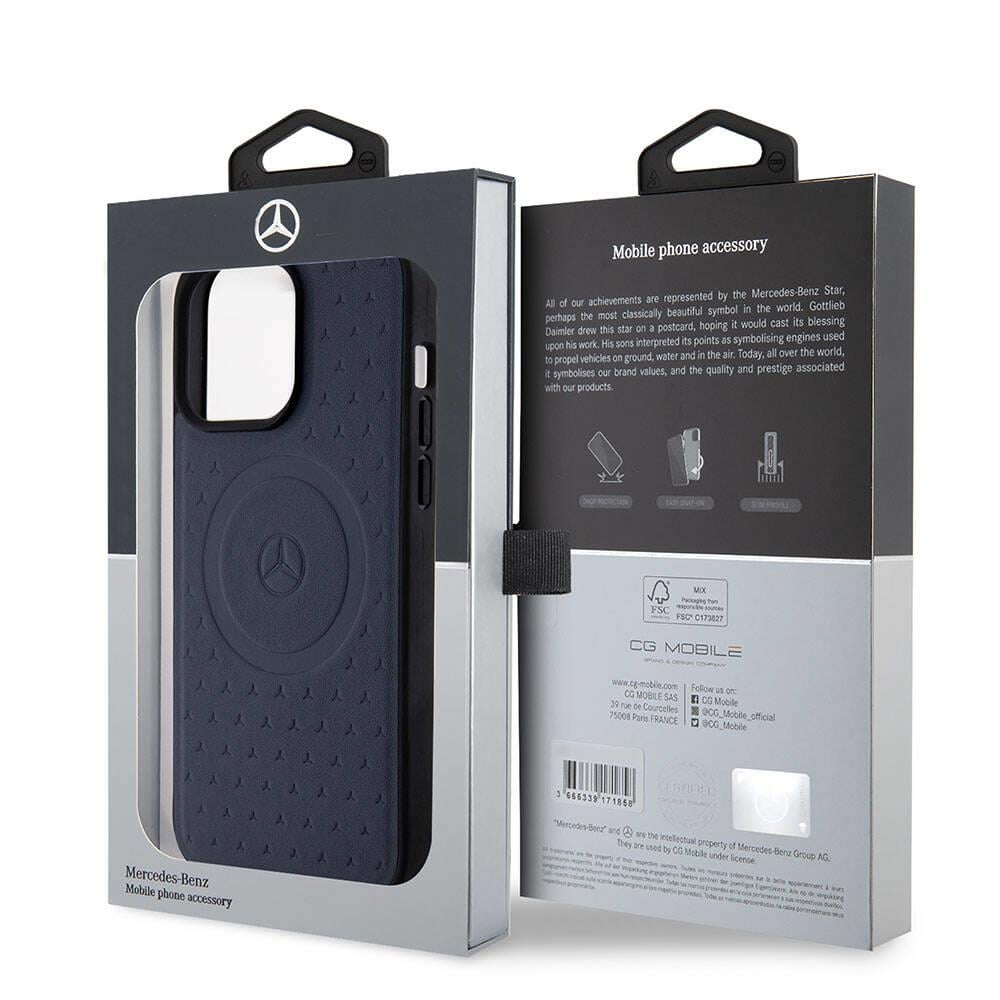 Apple iPhone 15 Pro Max Kılıf Mercedes Benz Orjinal Lisanslı M-safe Şarj Özellikli Mühürlü Yıldız Desenli ve Logolu Deri Kapak