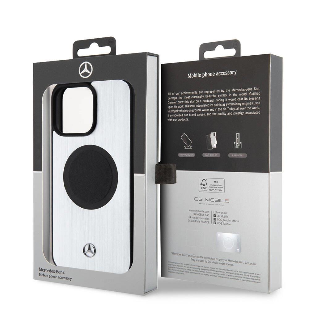Apple iPhone 15 Pro Max Kılıf Mercedes Benz Orjinal Lisanslı M-safe Şarj Özellikli Alüminyum Arka Yüzey Metal Yıldız Logolu Kapak