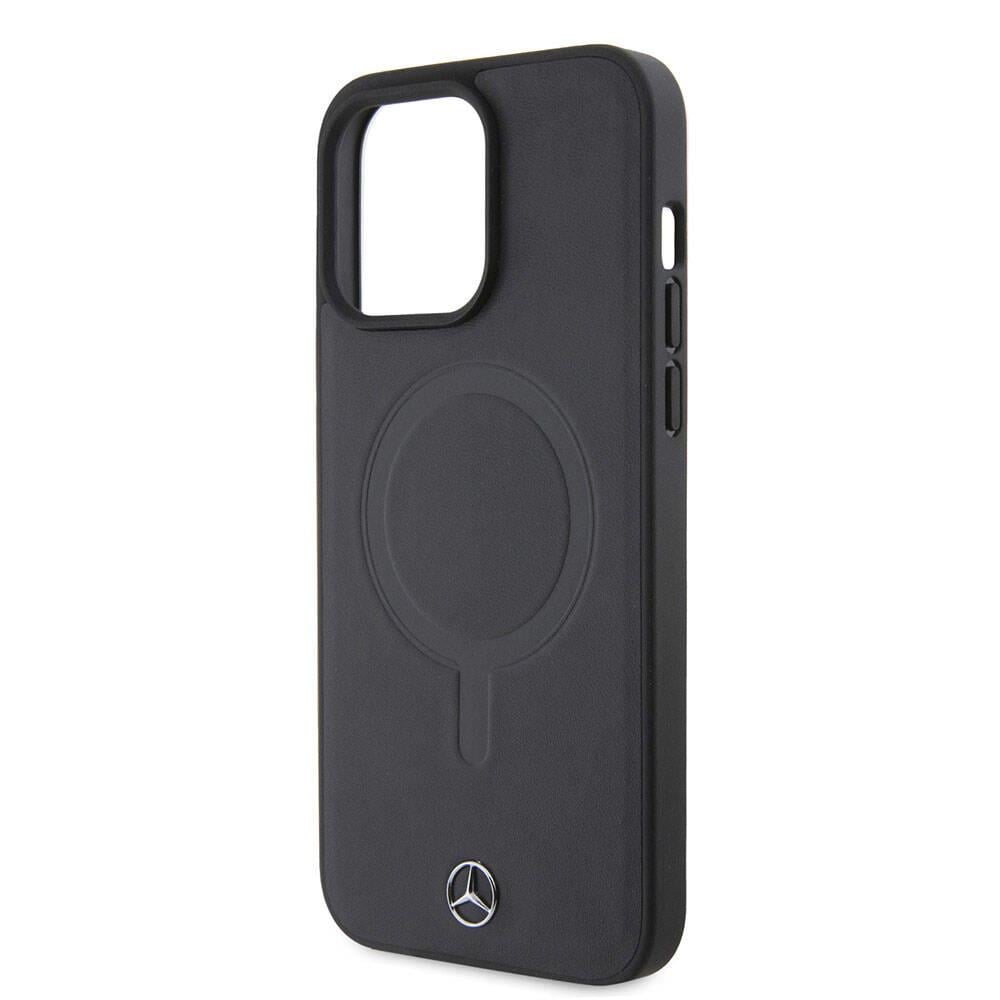 Apple iPhone 15 Pro Max Kılıf Mercedes Benz Orjinal Lisanslı M-safe Şarj Özellikli Metal Yıldız Logolu Pürüzsüz Deri Kapak
