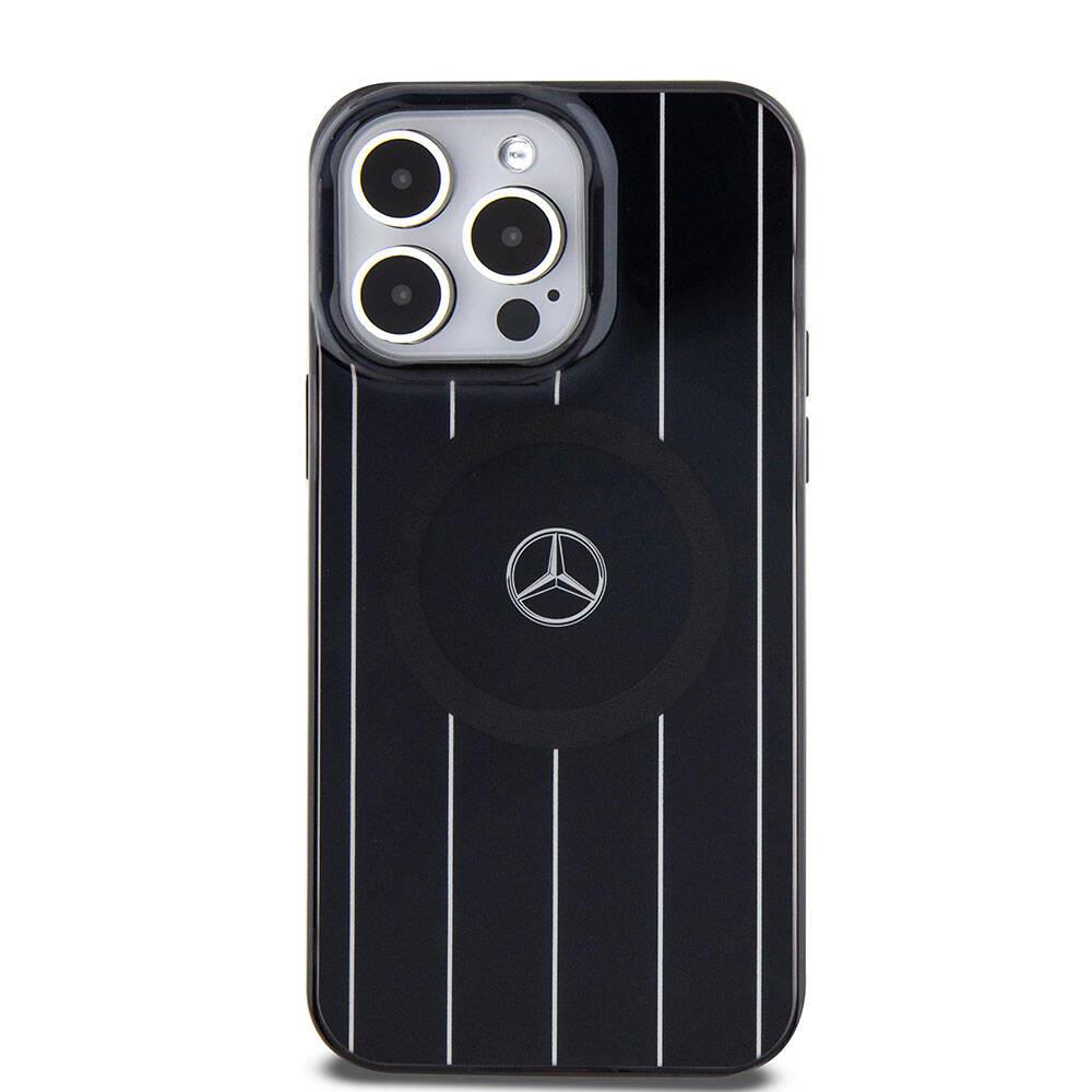 Apple iPhone 15 Pro Max Kılıf Mercedes Benz Orjinal Lisanslı M-safe Şarj Özellikli Çift Katmanlı Paralel Çizgi Desenli Kapak