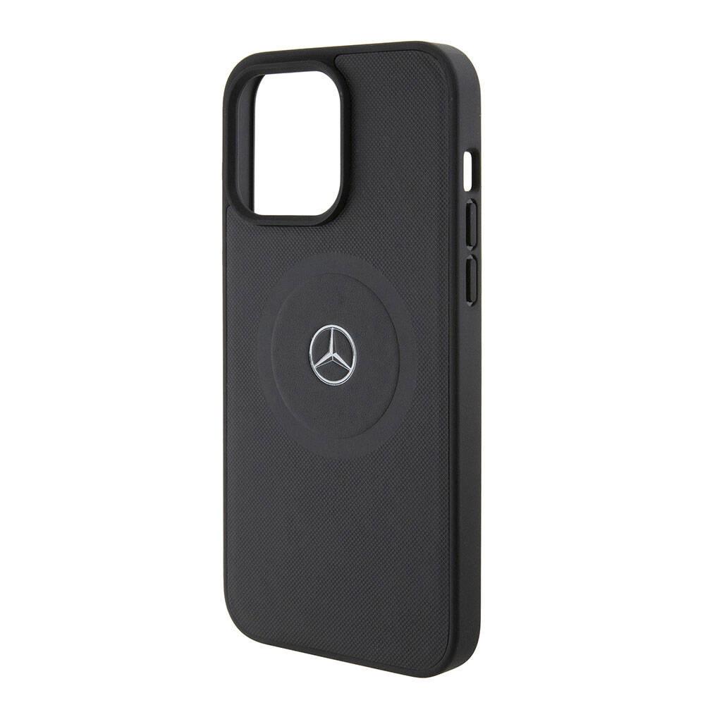 Apple iPhone 15 Pro Max Kılıf Mercedes Benz Orjinal Lisanslı M-safe Şarj Özellikli Pike Desenli Baskı Logolu Deri Kapak