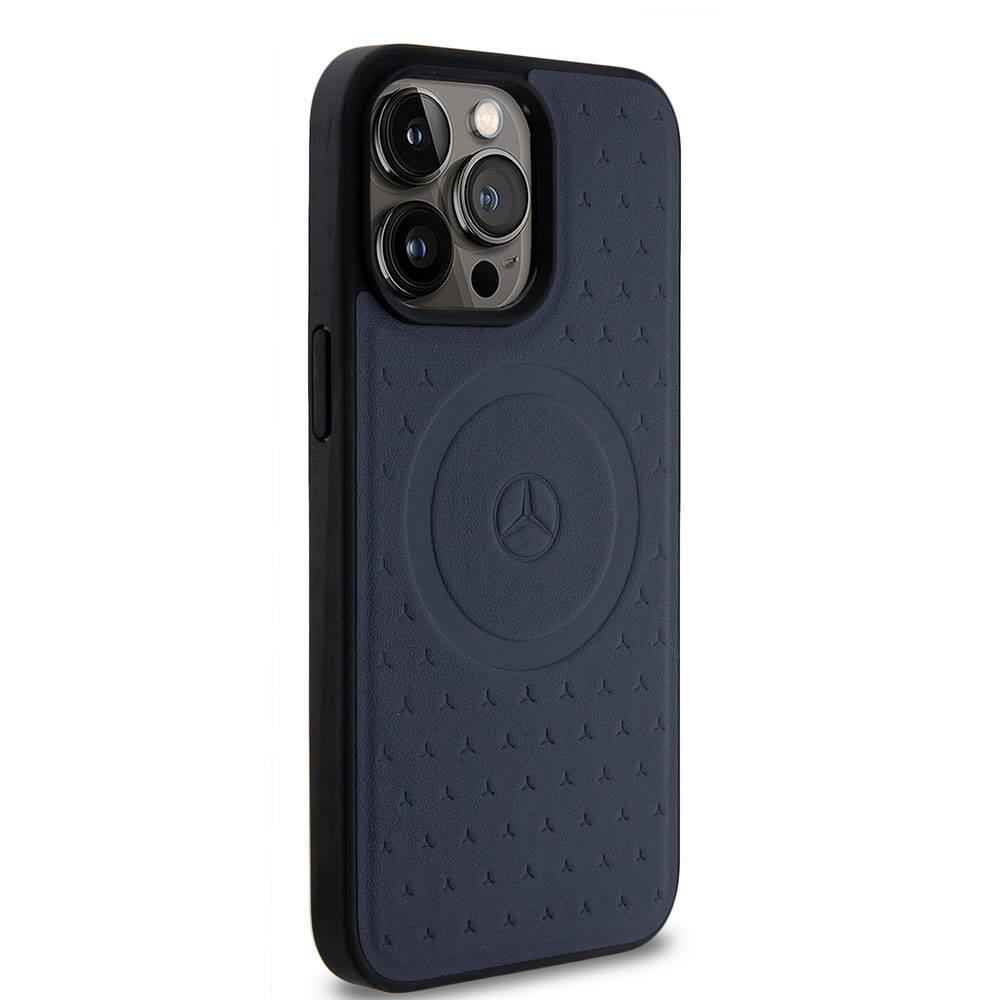 Apple iPhone 15 Pro Max Kılıf Mercedes Benz Orjinal Lisanslı M-safe Şarj Özellikli Mühürlü Yıldız Desenli ve Logolu Deri Kapak