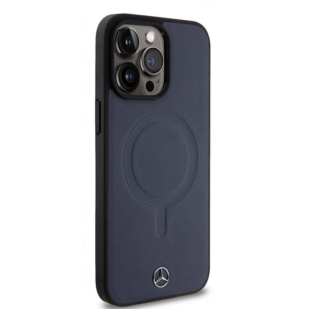 Apple iPhone 15 Pro Max Kılıf Mercedes Benz Orjinal Lisanslı M-safe Şarj Özellikli Metal Yıldız Logolu Pürüzsüz Deri Kapak