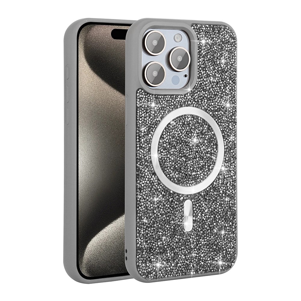 Apple iPhone 15 Pro Max Kılıf Pırlanta Tasarımlı M-safe Şarj Özellikli Zore Mozaik Silikon Kapak