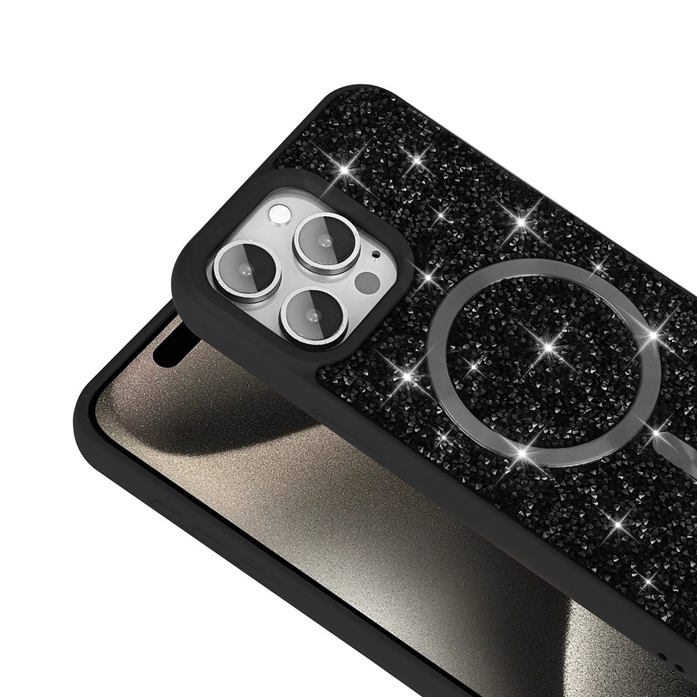 Apple iPhone 15 Pro Max Kılıf Pırlanta Tasarımlı M-safe Şarj Özellikli Zore Mozaik Silikon Kapak