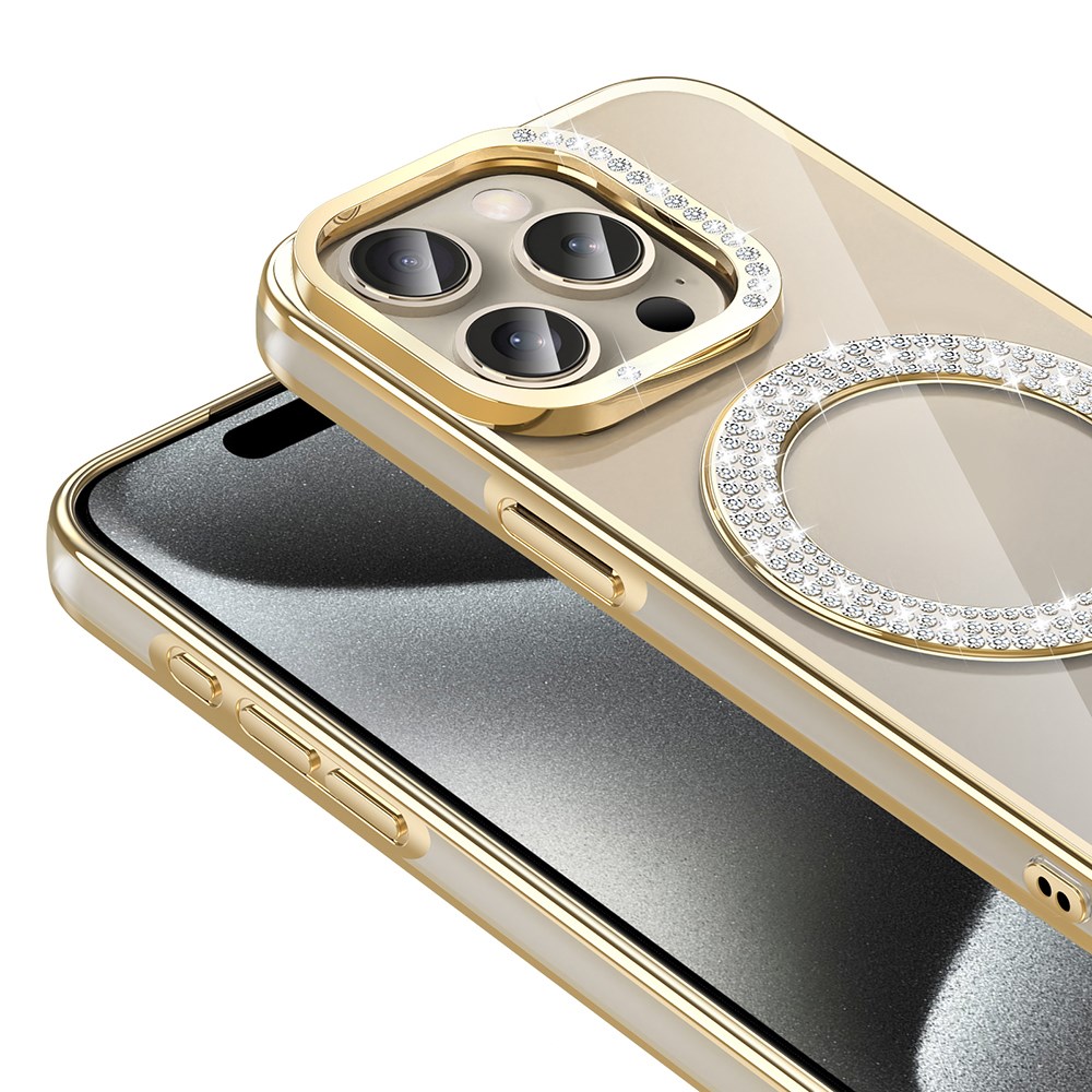 Apple iPhone 15 Pro Max Kılıf Pırlanta Taş Tasarımlı M-safe Şarj Özellikli Zore Karetta Silikon Kapak