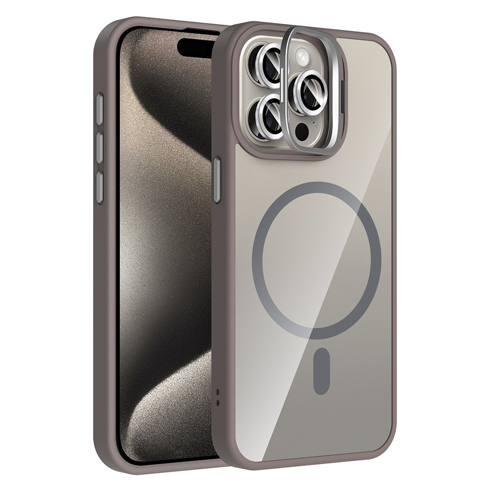 Apple iPhone 15 Pro Max Kılıf Standlı ve Kamera Lens Hediyeli M-Safe Şarj Özellikli Zore Etro Kapak