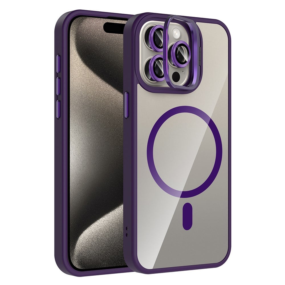 Apple iPhone 15 Pro Max Kılıf Standlı ve Kamera Lens Hediyeli M-Safe Şarj Özellikli Zore Etro Kapak
