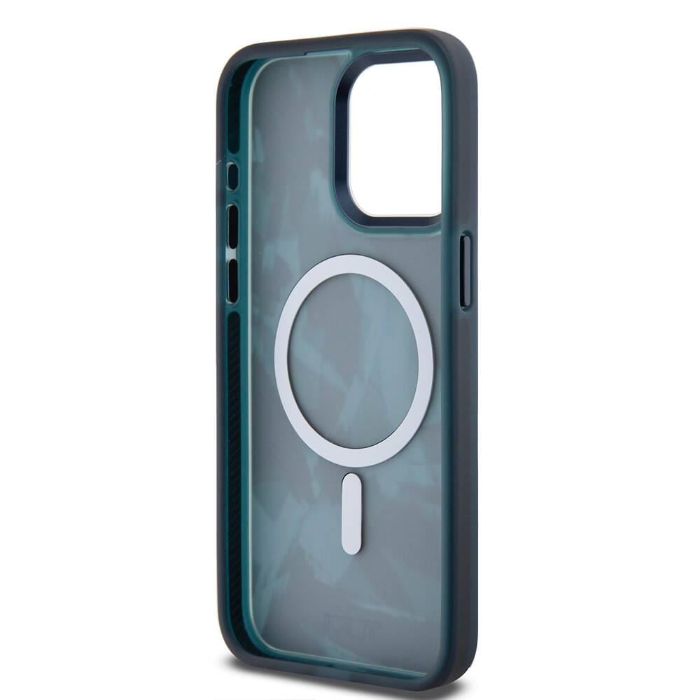 Apple iPhone 15 Pro Max Kılıf TUMI Orjinal Lisanslı M-safe Şarj Özellikli Buzlanmış Saydam Fırça Kamuflajı Desenli Kapak