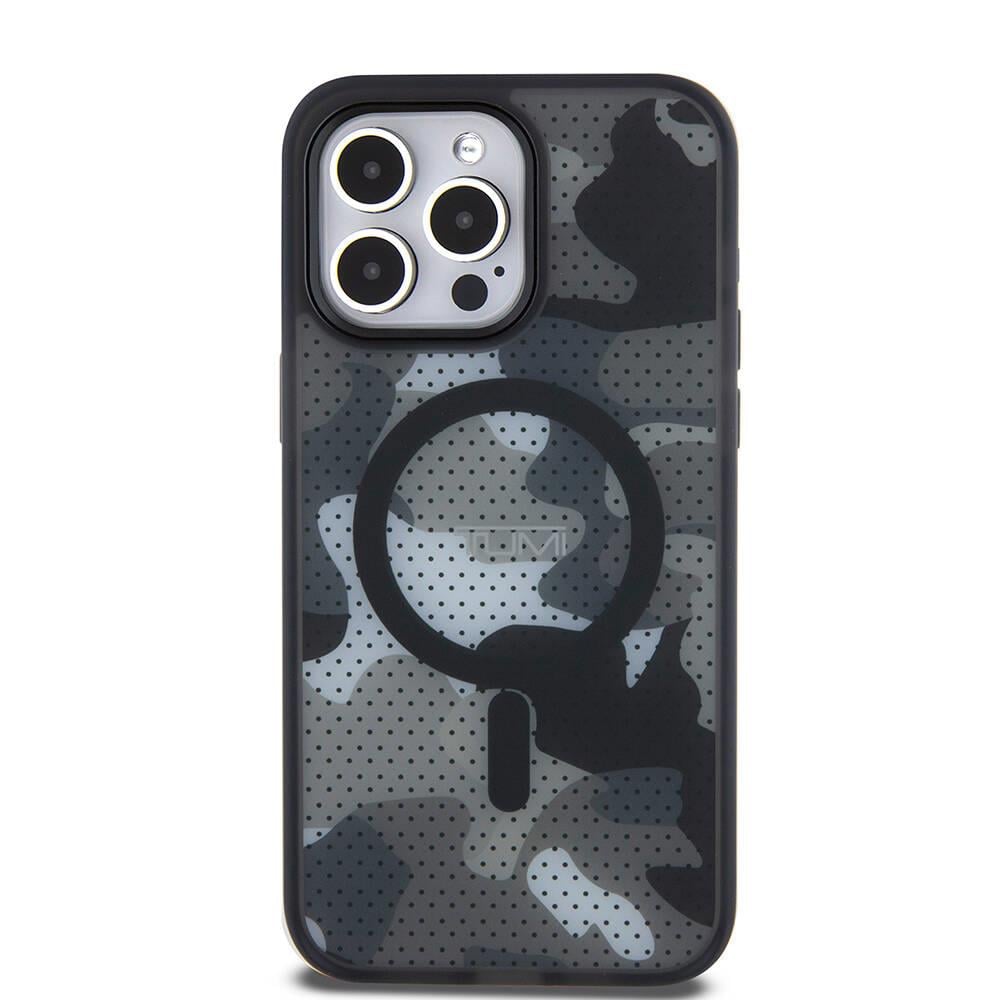 Apple iPhone 15 Pro Max Kılıf TUMI Orjinal Lisanslı M-safe Şarj Özellikli Buzlanmış Saydam Ağ Kamuflajı Desenli Kapak