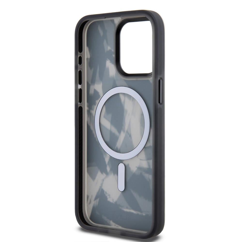 Apple iPhone 15 Pro Max Kılıf TUMI Orjinal Lisanslı M-safe Şarj Özellikli Buzlanmış Saydam Fırça Kamuflajı Desenli Kapak