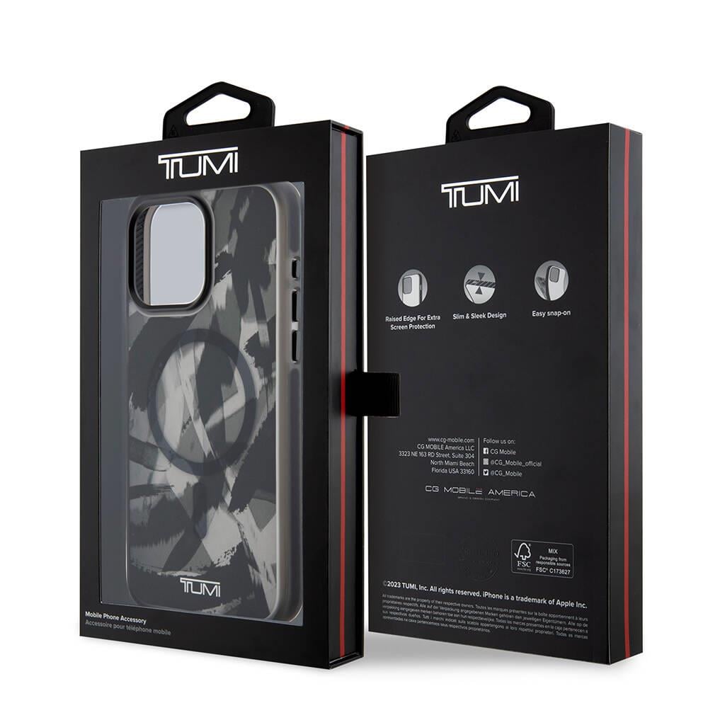 Apple iPhone 15 Pro Max Kılıf TUMI Orjinal Lisanslı M-safe Şarj Özellikli Buzlanmış Saydam Fırça Kamuflajı Desenli Kapak