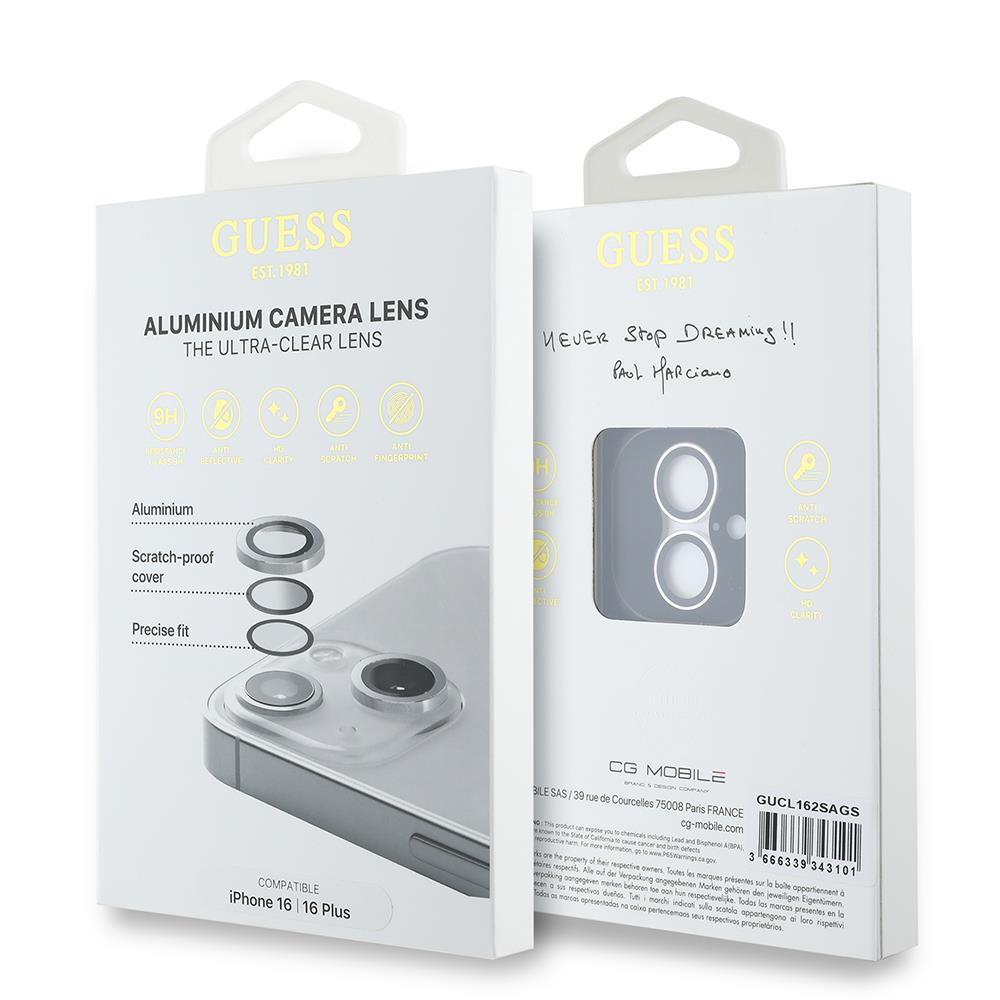 Apple iPhone 16 Guess Orjinal Lisanslı Metal Kamera Lens Koruyucu
