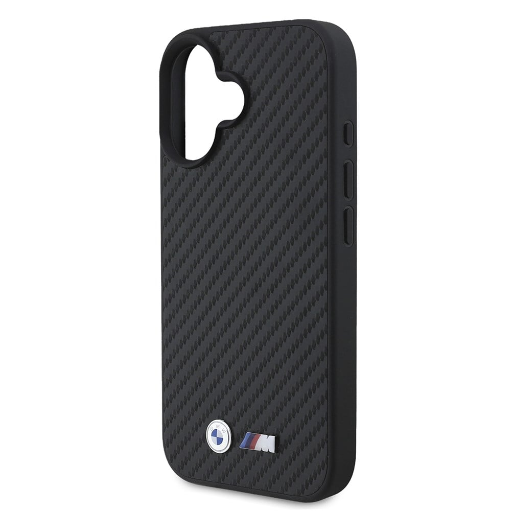 Apple iPhone 16 Kılıf BMW Orjinal Lisanslı Karbon Fiber Tasarımlı ve Metal Logolu PU Deri Kapak