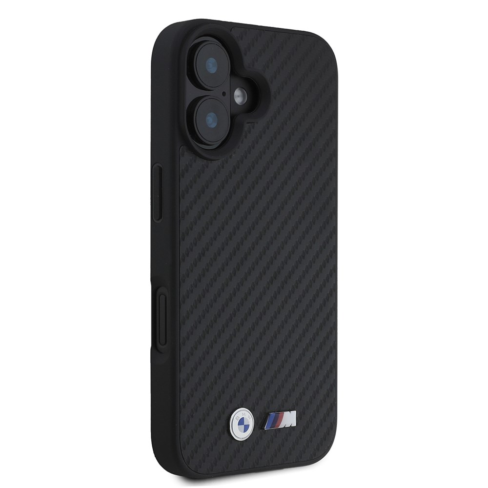Apple iPhone 16 Kılıf BMW Orjinal Lisanslı Karbon Fiber Tasarımlı ve Metal Logolu PU Deri Kapak