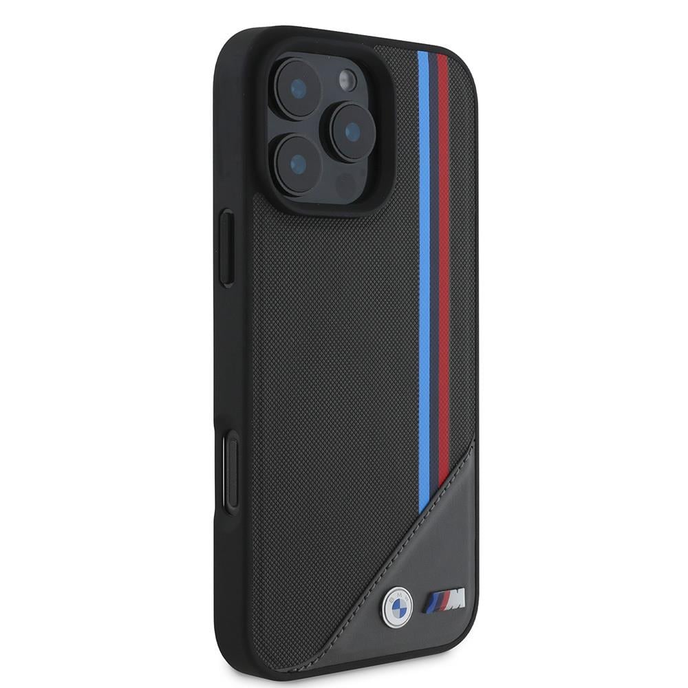 Apple iPhone 16 Kılıf BMW Orjinal Lisanslı M-safe Şarj Özellikli M Logolu Üç Çizgili Dikiş Detaylı Meshed Tricolor Stripes Kapak