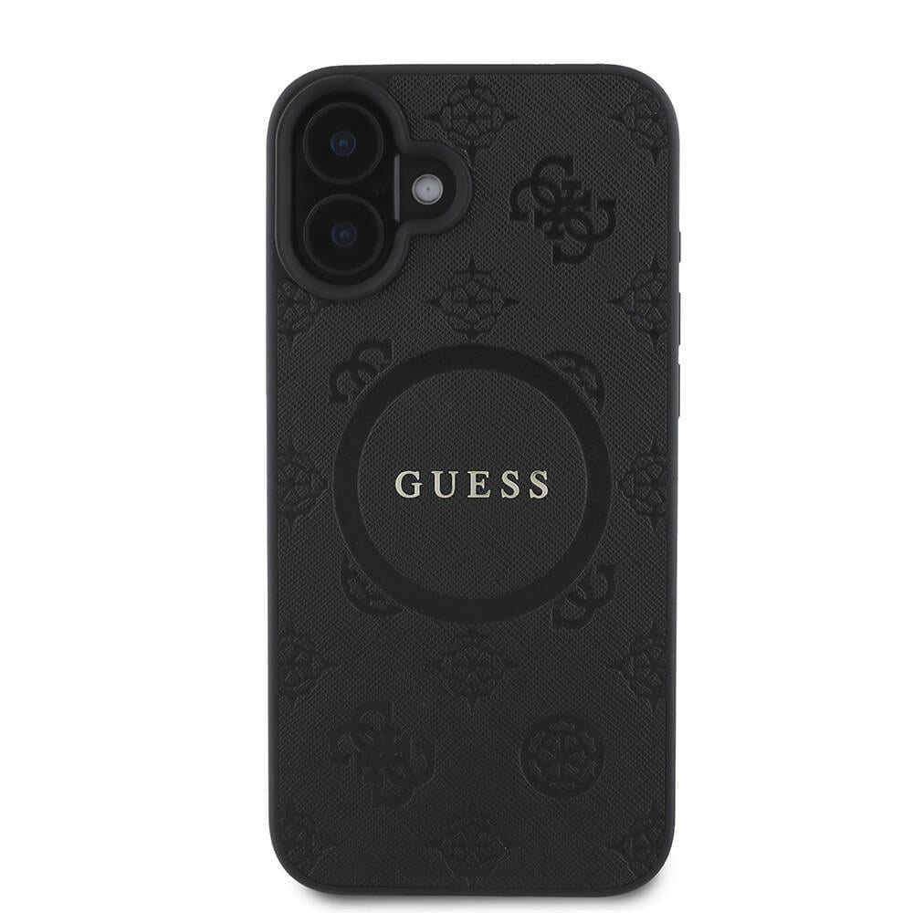 Apple iPhone 16 Kılıf Guess Orjinal Lisanslı M-safe Şarj Özellikli Yazı Logolu Saffiano Peony Kapak