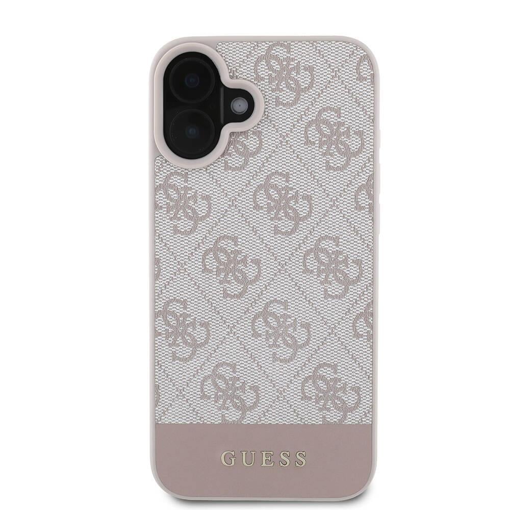 Apple iPhone 16 Kılıf Guess Orjinal Lisanslı M-safe Şarj Özellikli PU Deri Şerit Logo Dizaynlı Kapak