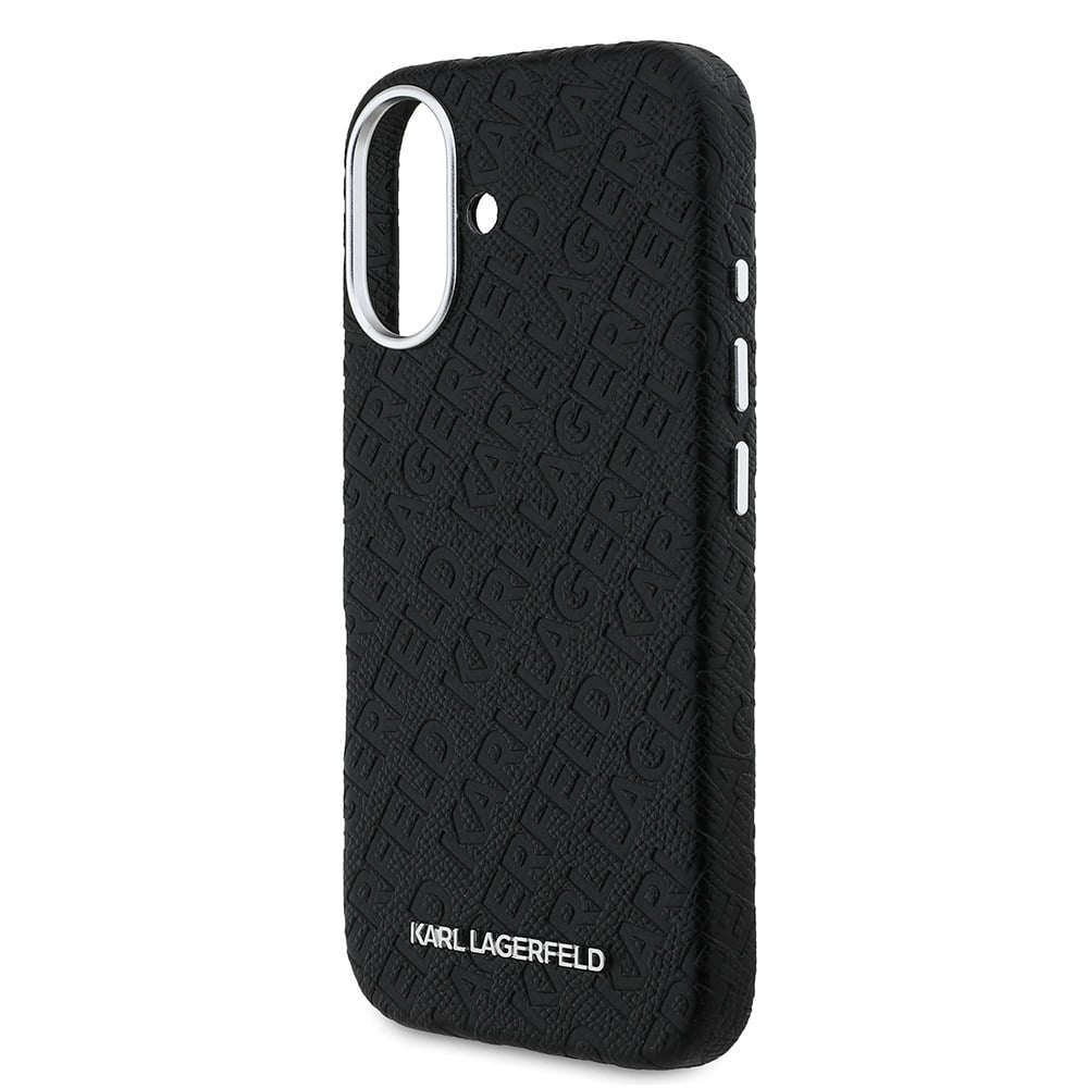 Apple iPhone 16 Kılıf Karl Lagerfeld Orjinal Lisanslı PU Deri Damgalı Metal Yazı Logolu Kapak