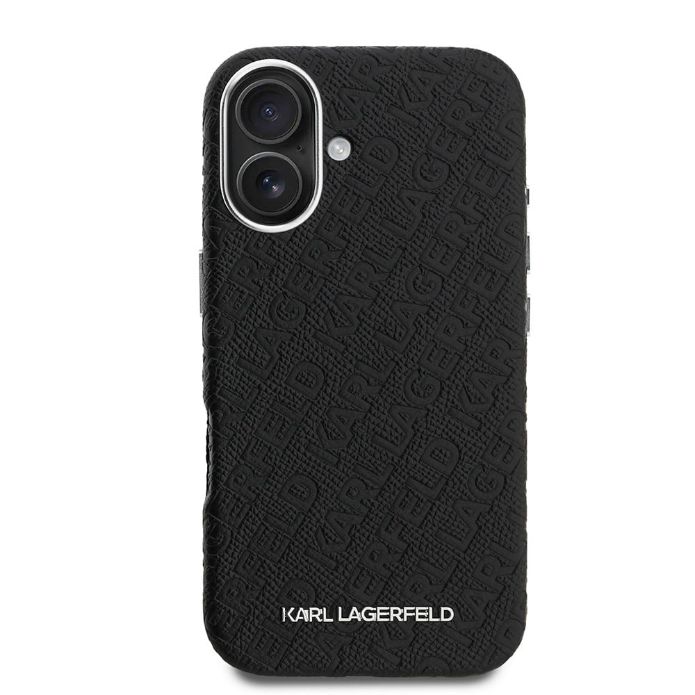 Apple iPhone 16 Kılıf Karl Lagerfeld Orjinal Lisanslı PU Deri Damgalı Metal Yazı Logolu Kapak