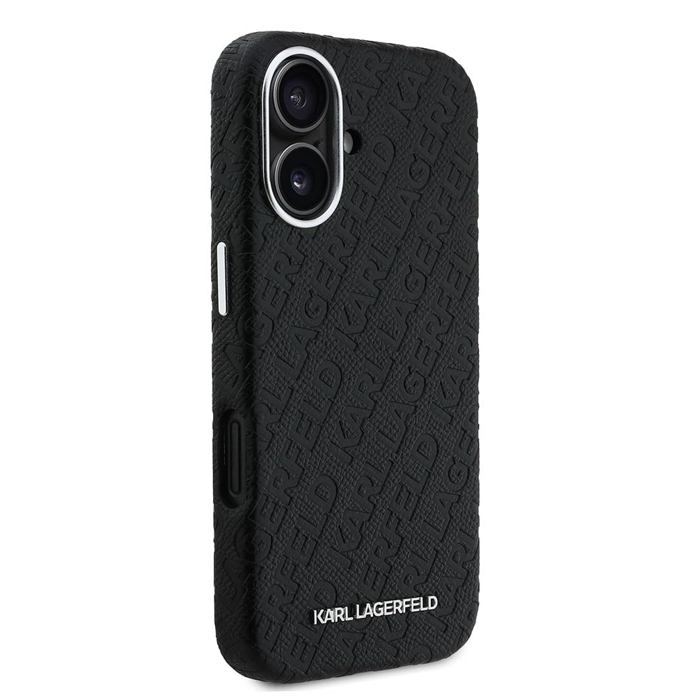 Apple iPhone 16 Kılıf Karl Lagerfeld Orjinal Lisanslı PU Deri Damgalı Metal Yazı Logolu Kapak