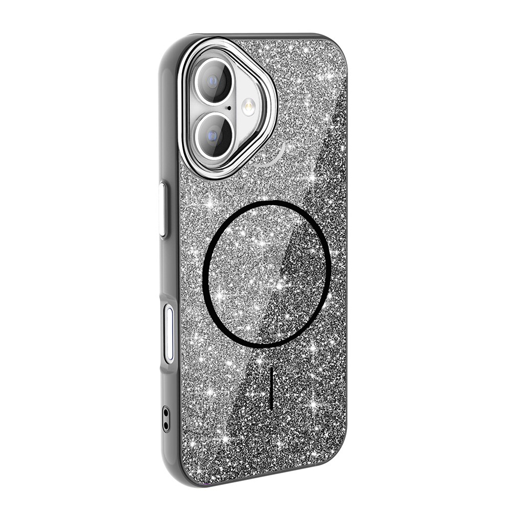 Apple iPhone 16 Kılıf M-safe Şarj Özellikli Parlayan Simli Zore Okso Kapak