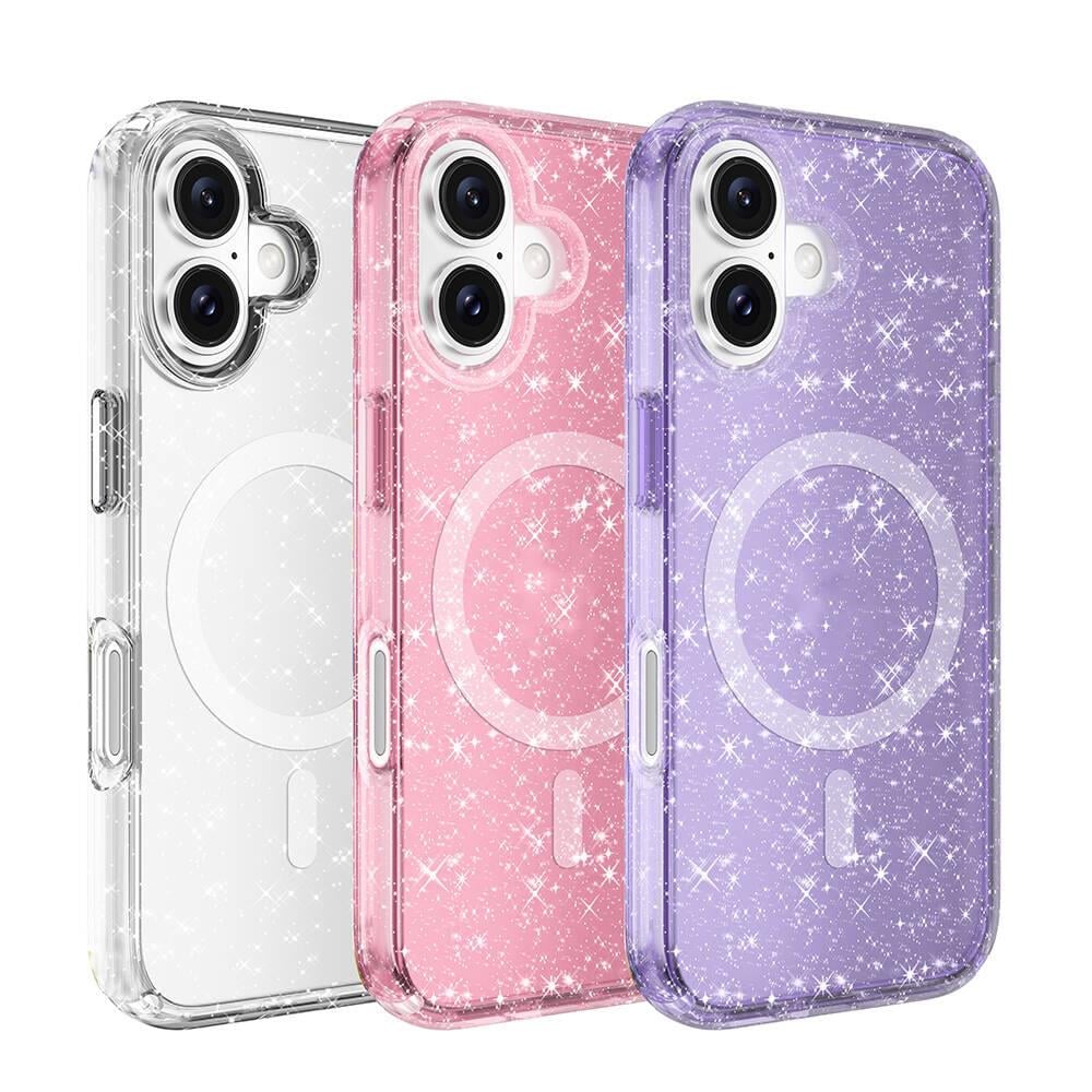 Apple iPhone 16 Kılıf M-safe Şarj Özellikli Parlayan Simli Saydam Renkli Zore Allstar Kapak