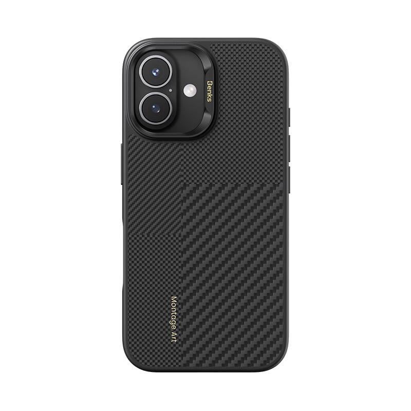 Apple iPhone 16 Kılıf M-safe Şarj Özellikli Karbon Fiber Benks Montage Hybrid ArmorPro Kevlar Kapak