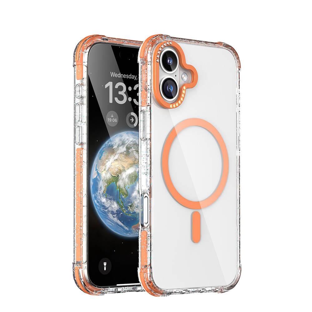 Apple iPhone 16 Kılıf M-safe Şarj Özellikli Taşlı ve Simli Tasarım Mutural Blink Kapak