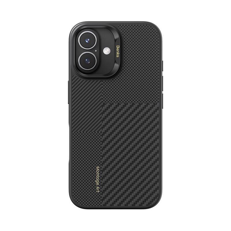 Apple iPhone 16 Kılıf M-safe Şarj Özellikli Karbon Fiber Benks Montage Hybrid ArmorPro Kevlar Kapak