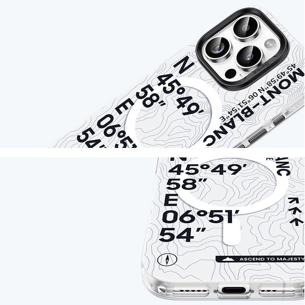 Apple iPhone 16 Kılıf M-safe Şarj Özellikli Koordinat Yazı Desenli Benks Summit Serisi Kapak