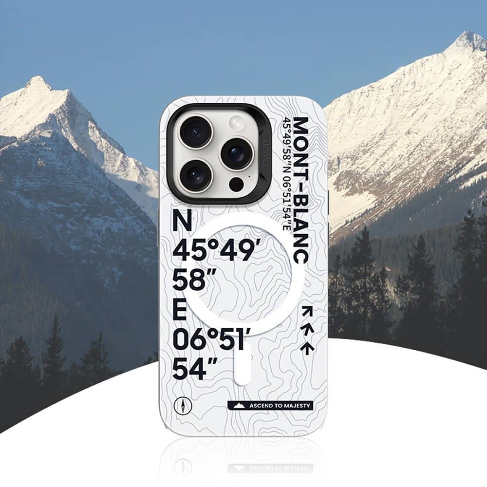 Apple iPhone 16 Kılıf M-safe Şarj Özellikli Koordinat Yazı Desenli Benks Summit Serisi Kapak