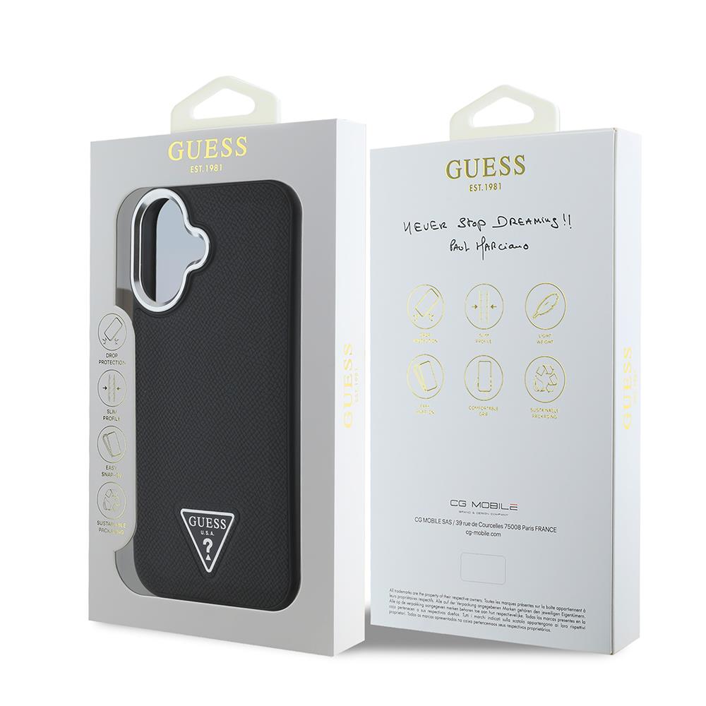 Apple iPhone 16 Plus Kılıf Guess Orjinal Lisanslı M-safe Şarj Özellikli Grained Triangle Kapak