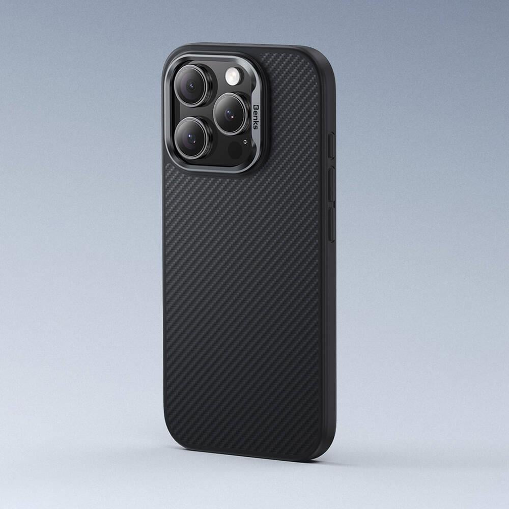 Apple iPhone 16 Plus Kılıf Karbon Fiber M-safe Şarj Özellikli Benks Hybrid ArmorPro 600D Kevlar Kapak