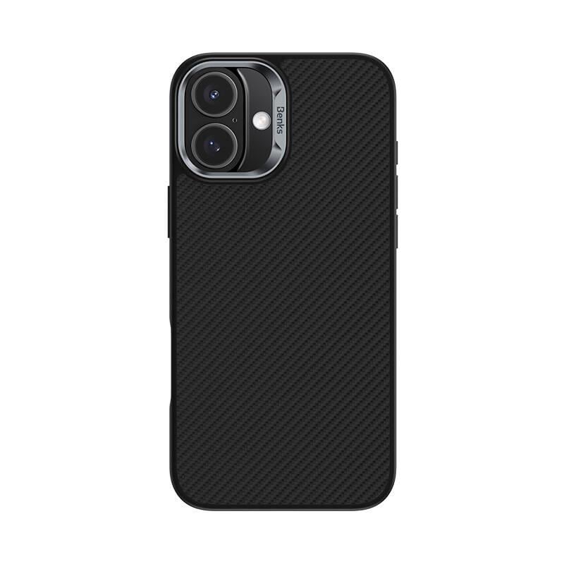Apple iPhone 16 Plus Kılıf Karbon Fiber M-safe Şarj Özellikli Benks Hybrid ArmorPro 600D Kevlar Kapak