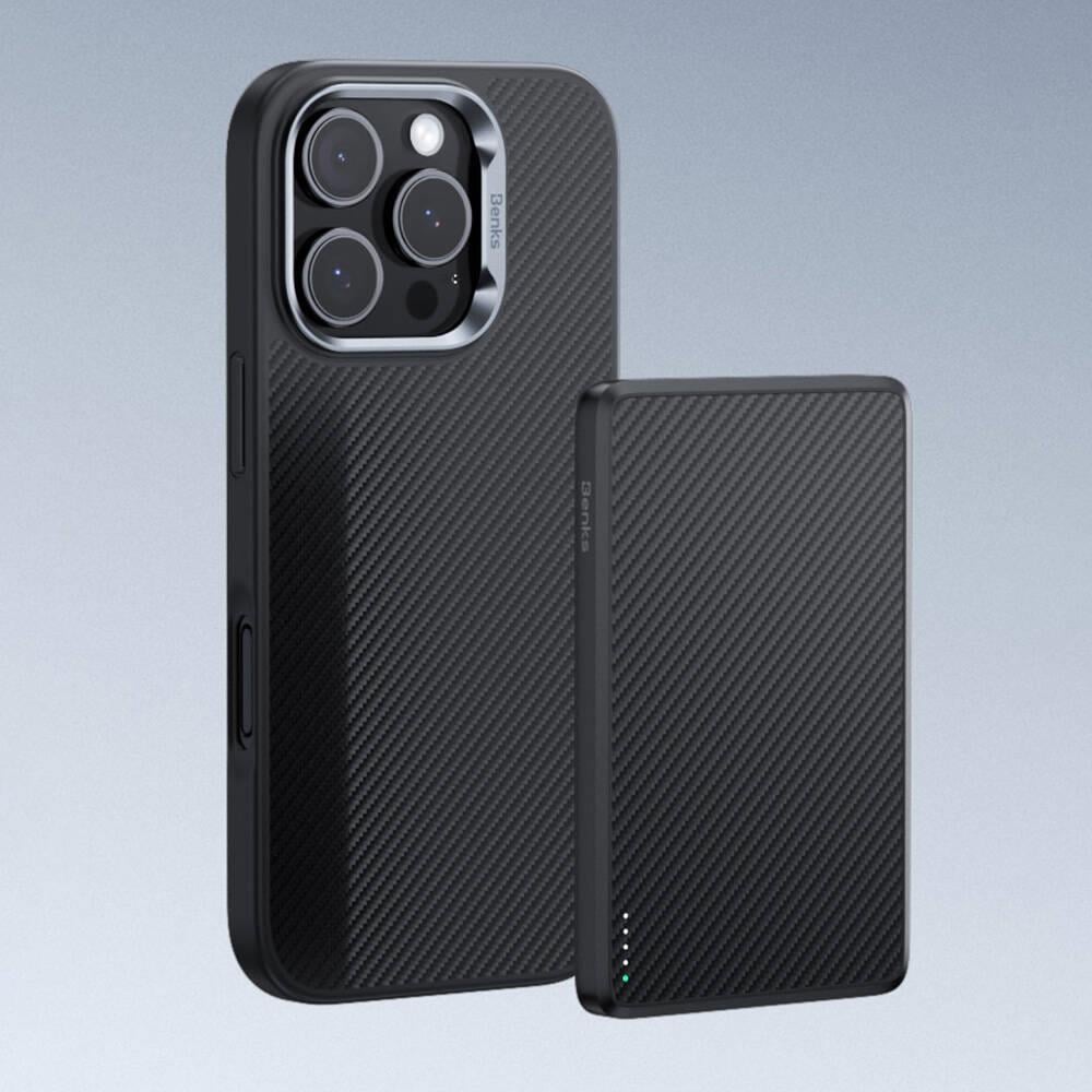 Apple iPhone 16 Plus Kılıf Karbon Fiber M-safe Şarj Özellikli Benks Hybrid ArmorPro 600D Kevlar Kapak