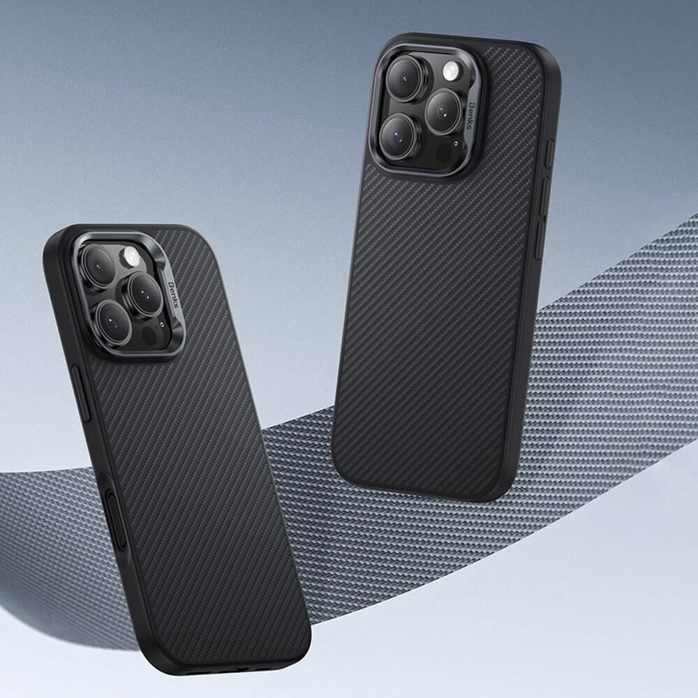 Apple iPhone 16 Plus Kılıf Karbon Fiber M-safe Şarj Özellikli Benks Hybrid ArmorPro 600D Kevlar Kapak