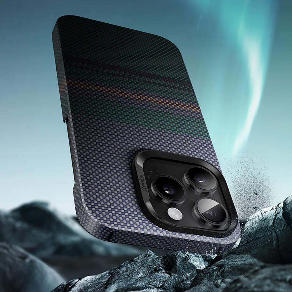 Apple iPhone 16 Plus Kılıf M-safe Şarj Özellikli Karbon Fiber Tasarımlı Benks Aurora ArmorAir Kevlar Kapak