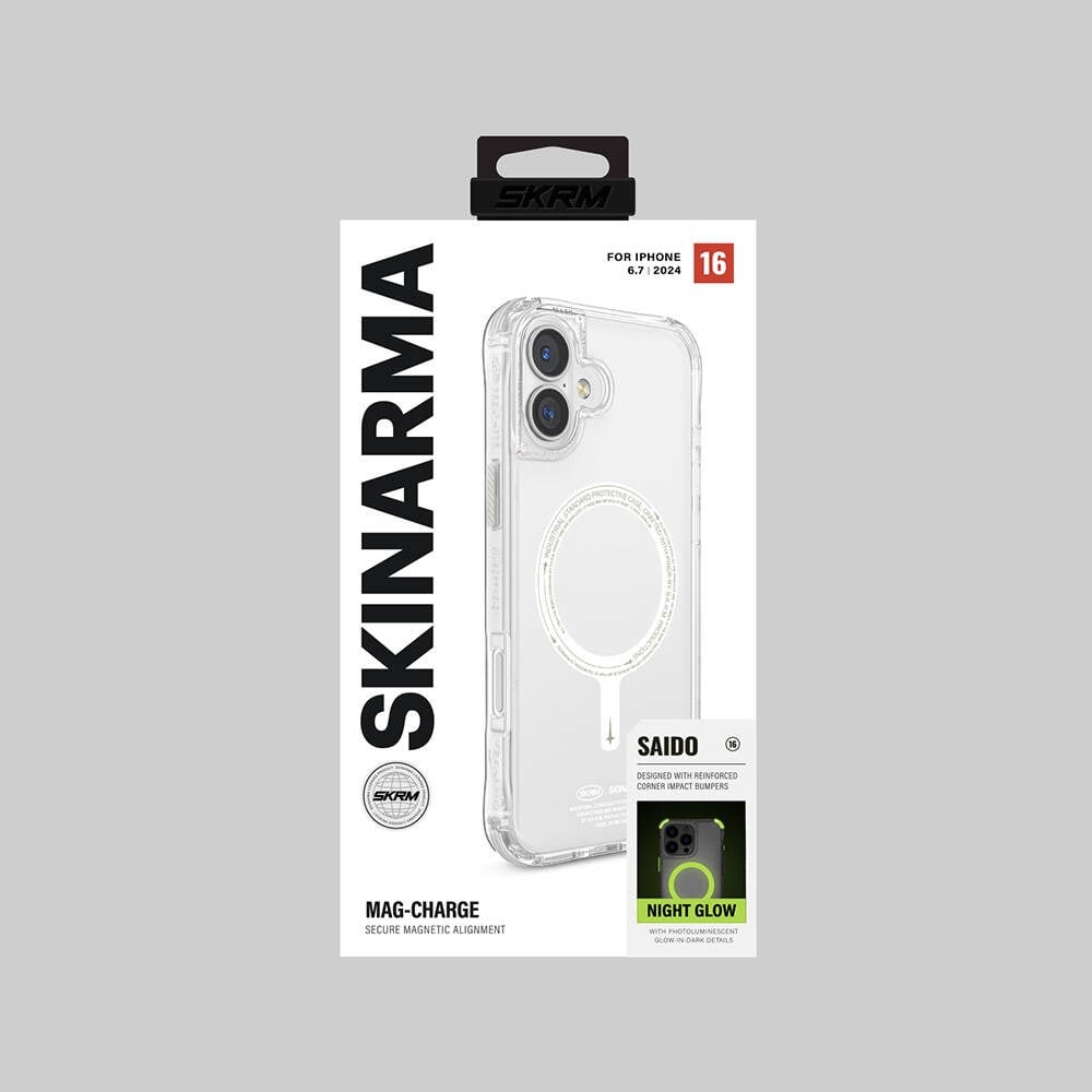Apple iPhone 16 Plus Kılıf M-safe Şarj Özellikli Şeffaf Airbag Tasarımlı Skinarma Saido Nightglow Kapak