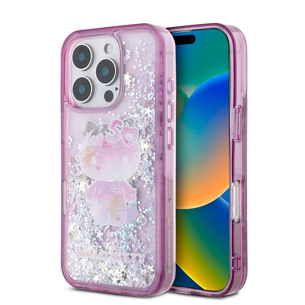 Apple iPhone 16 Pro Case Hello Kitty Original Licensed Liquid Silvery 50th Anniversary Party Cover