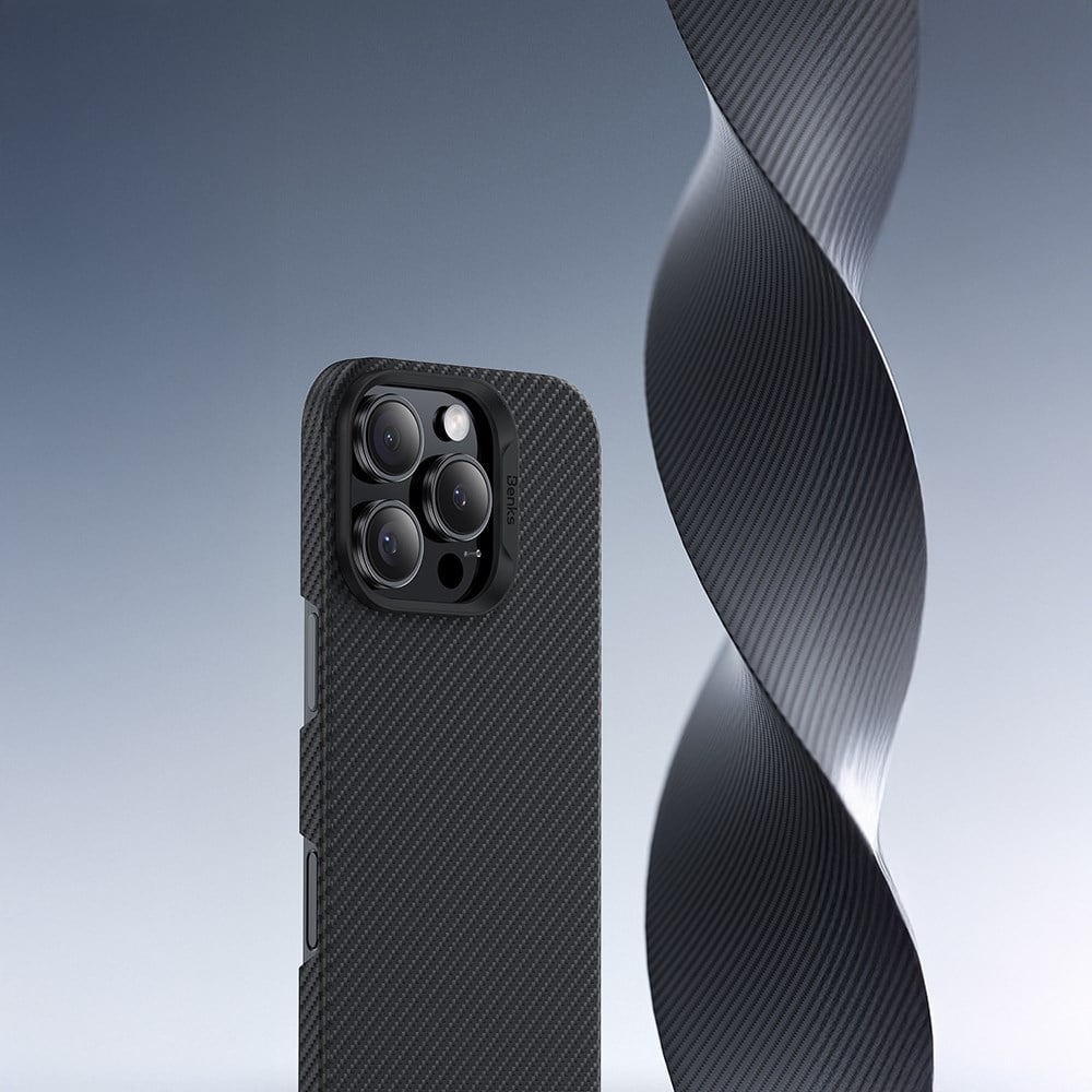 Apple iPhone 16 Pro Kılıf Benks M-safe Şarj Özellikli Metal Kamera Çerçeveli Magnetik ArmorAir 600D Kevlar Fiber Kapak