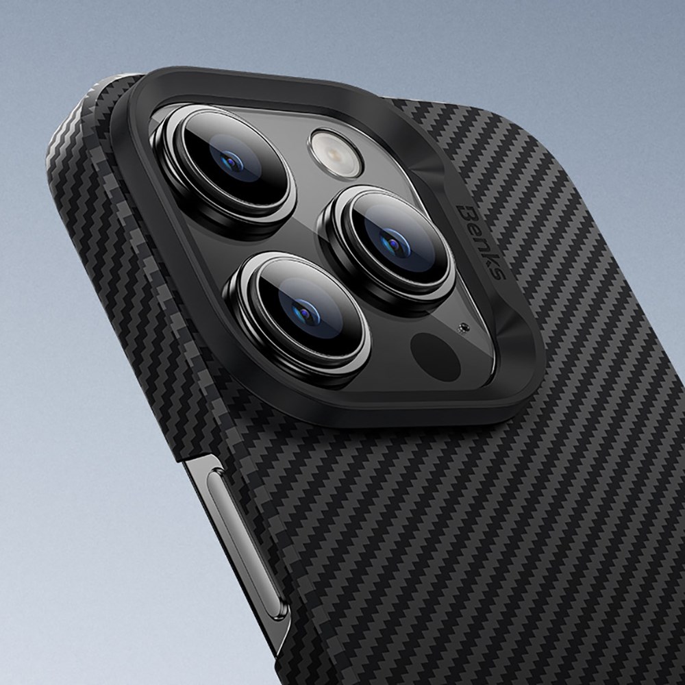 Apple iPhone 16 Pro Kılıf Benks M-safe Şarj Özellikli Metal Kamera Çerçeveli Magnetik ArmorAir 600D Kevlar Fiber Kapak