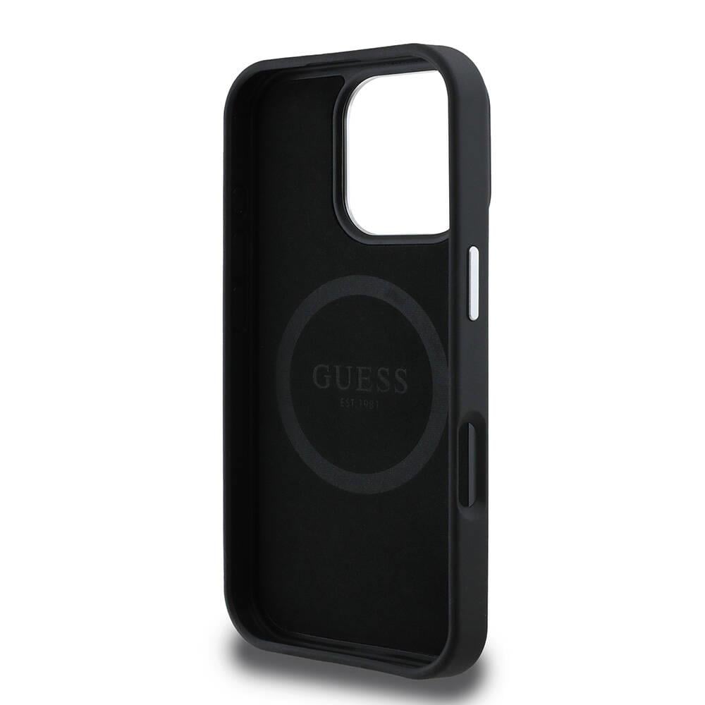 Apple iPhone 16 Pro Kılıf Guess Orjinal Lisanslı M-safe Şarj Özellikli Grained Triangle Kapak