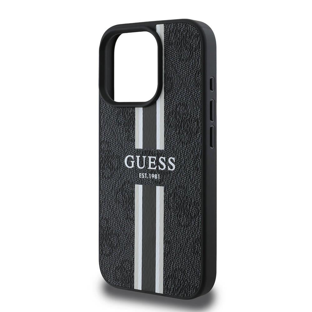 Apple iPhone 16 Pro Kılıf Guess Orjinal Lisanslı M-safe Şarj Özellikli 4G Şerit Tasarımlı Printed Kapak