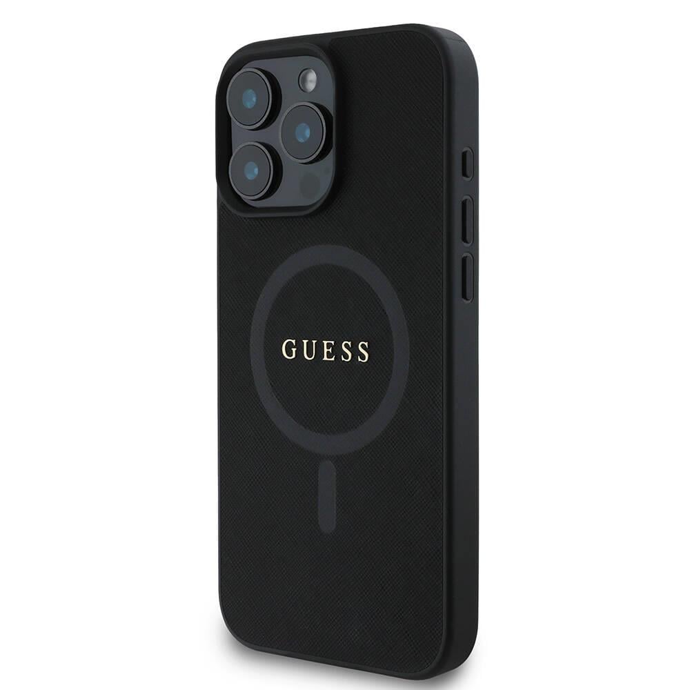 Apple iPhone 16 Pro Kılıf Guess Orjinal Lisanslı M-safe Şarj Özellikli Yazı Logolu Saffiano Classic Kapak