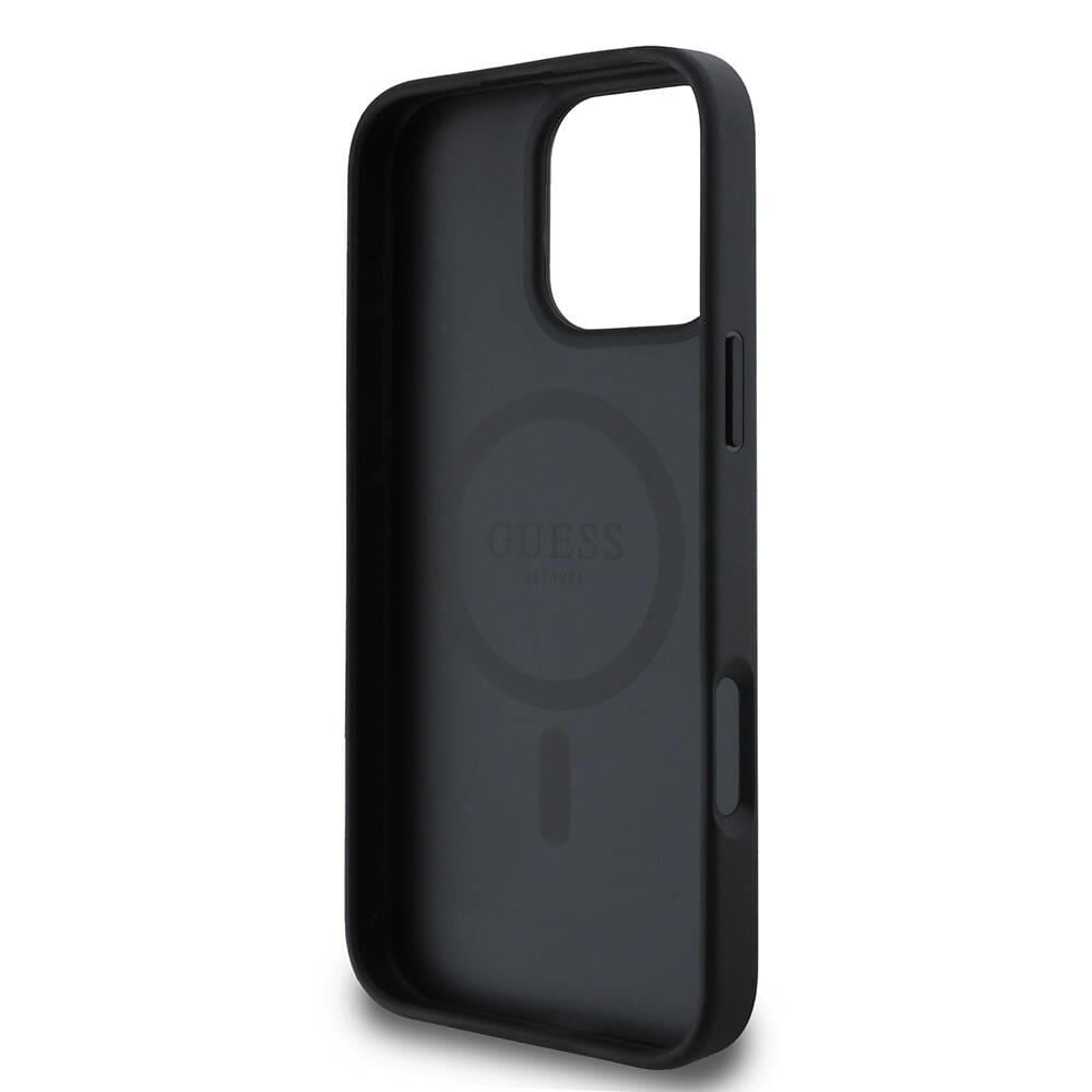 Apple iPhone 16 Pro Kılıf Guess Orjinal Lisanslı M-safe Şarj Özellikli Yazı Logolu Saffiano Classic Kapak